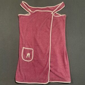 Wearable Spa‎ Wrap Towel Dress Cover Up Maroon White Trim Pocket Free Size L/XL